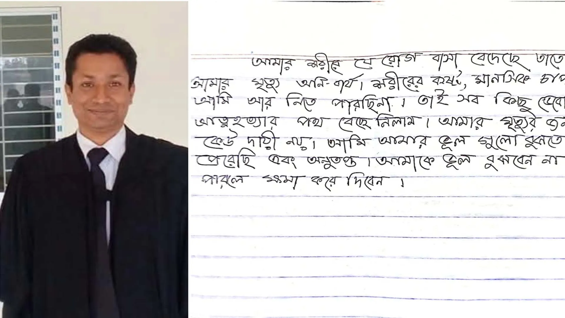 ঝালকাঠিতে আইনজীবীর মরদেহ উদ্ধার, পাশে মিলল চিঠি